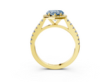 Yellow gold Fancy Blue Heart  Cut Halo Diamond Engagement Ring with Pave Band and Four-Prong Setting_31