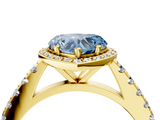 Yellow gold Fancy Blue Heart  Cut Halo Diamond Engagement Ring with Pave Band and Four-Prong Setting_32