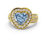 Yellow gold Fancy Blue Heart Cut Halo Diamond Engagement Ring with Pave Split Shank and Four-Prong Setting