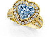 Yellow gold Fancy Blue Heart Cut Halo Diamond Engagement Ring with Pave Split Shank and Four-Prong Setting_1