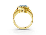 Yellow gold Fancy Blue Heart Cut Halo Diamond Engagement Ring with Pave Split Shank and Four-Prong Setting_3