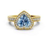 Yellow gold Fancy Blue Heart  Cut Halo Diamond Pave Band Ring with Four-Prong Setting_45