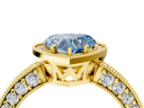 Yellow gold Fancy Blue Heart  Cut Halo Diamond Pave Band Ring with Four-Prong Setting_49