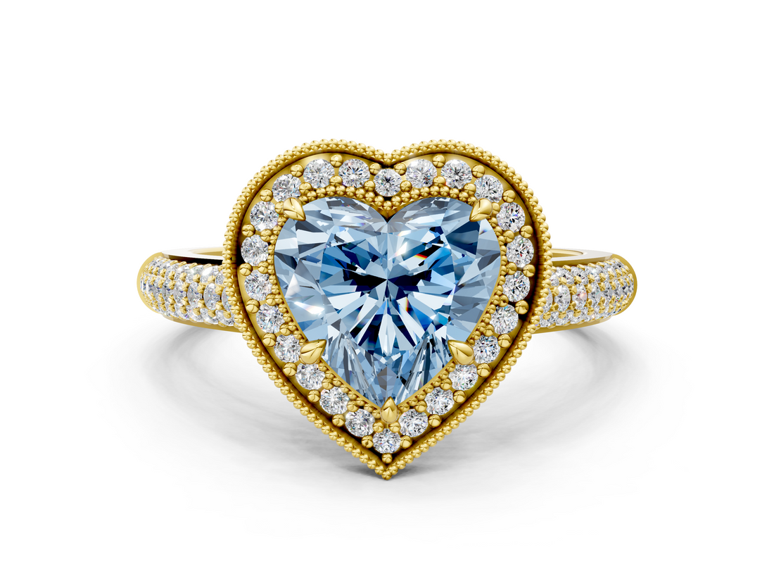 Yellow gold Fancy Blue Heart  Cut Halo Diamond Pave Band with Four-Prong Setting_37