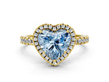 Yellow gold Fancy Blue Heart Cut Halo Diamond Pave Band with Prong Setting