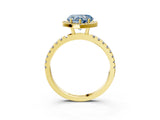 Yellow gold Fancy Blue Heart Cut Halo Diamond Pave Band with Prong Setting_3