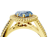 Yellow gold Fancy Blue Heart Cut Halo Diamond Ring with Beaded Split Shank and Four-Prong Setting_4