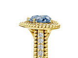 Yellow gold Fancy Blue Heart Cut Halo Diamond Ring with Beaded Split Shank and Four-Prong Setting_5