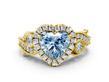Yellow gold Fancy Blue Heart Cut Halo Diamond Ring with Milgrain and Bezel Accents on a Split Shank Band_12