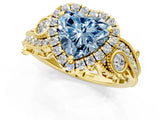 Yellow gold Fancy Blue Heart Cut Halo Diamond Ring with Milgrain and Bezel Accents on a Split Shank Band_13
