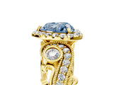 Yellow gold Fancy Blue Heart Cut Halo Diamond Ring with Milgrain and Bezel Accents on a Split Shank Band_17