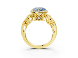 Yellow gold Fancy Blue Heart Cut Halo Diamond Ring with Milgrain and Bezel Accents on a Split Shank Band_27