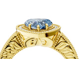 Yellow gold Fancy Blue Heart  Cut Halo Diamond Ring with Pavé Band and Four-Prong Setting_56