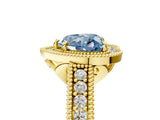 Yellow gold Fancy Blue Heart  Cut Halo Diamond Ring with Pavé Band and Four-Prong Setting_57
