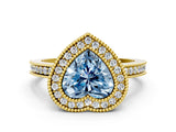 Yellow gold Fancy Blue Heart  Cut Halo Diamond Ring with Pavé Band and Milgrain Prong Setting_32