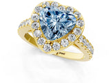 Yellow gold Fancy Blue Heart Cut Halo Diamond Ring with Pavé Band and Three-Prong Setting_1