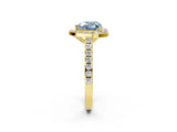 Yellow gold Fancy Blue Heart Cut Halo Diamond Ring with Pavé Band and Three-Prong Setting_2
