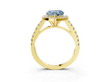 Yellow gold Fancy Blue Heart Cut Halo Diamond Ring with Pavé Band and Three-Prong Setting_3