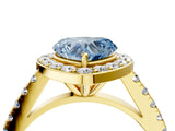 Yellow gold Fancy Blue Heart Cut Halo Diamond Ring with Pavé Band and Three-Prong Setting_4
