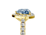 Yellow gold Fancy Blue Heart Cut Halo Diamond Ring with Pavé Band and Three-Prong Setting_5