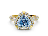 Yellow gold Fancy Blue Heart Cut Halo Diamond Ring with Pavé Band