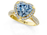 Yellow gold Fancy Blue Heart Cut Halo Diamond Ring with Pavé Band_1