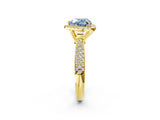 Yellow gold Fancy Blue Heart Cut Halo Diamond Ring with Pavé Band_2