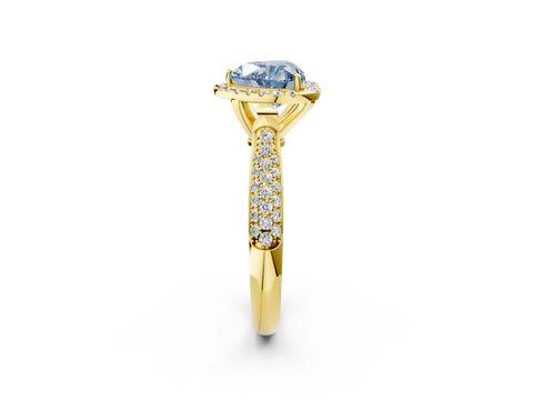Yellow gold Fancy Blue Heart Cut Halo Diamond Ring with Pavé Band_2