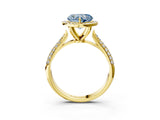 Yellow gold Fancy Blue Heart Cut Halo Diamond Ring with Pavé Band_3