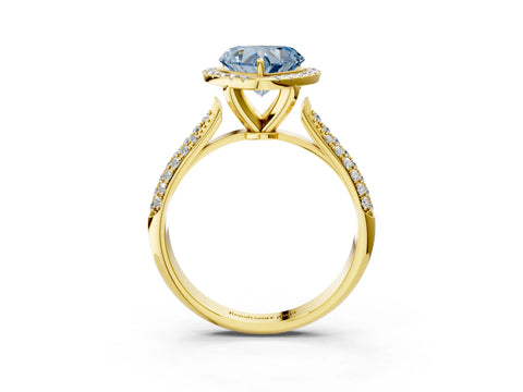 Yellow gold Fancy Blue Heart Cut Halo Diamond Ring with Pavé Band_3