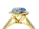 Yellow gold Fancy Blue Heart Cut Halo Diamond Ring with Pavé Band_4