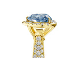 Yellow gold Fancy Blue Heart Cut Halo Diamond Ring with Pavé Band_5