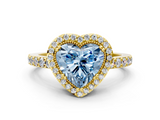 Yellow gold Fancy Blue Heart  Cut Halo Diamond Ring with Pave Band and Four-Prong Setting_24