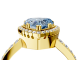 Yellow gold Fancy Blue Heart  Cut Halo Diamond Ring with Pave Band and Four-Prong Setting_28