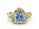 Yellow gold Fancy Blue Heart  Cut Halo Diamond Ring with Scrollwork Band and Four-Prong Setting_72