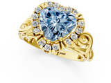 Yellow gold Fancy Blue Heart  Cut Halo Diamond Ring with Scrollwork Band and Four-Prong Setting_73