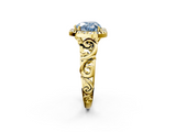 Yellow gold Fancy Blue Heart  Cut Halo Diamond Ring with Scrollwork Band and Four-Prong Setting_74