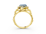 Yellow gold Fancy Blue Heart  Cut Halo Diamond Ring with Scrollwork Band and Four-Prong Setting_75