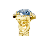 Yellow gold Fancy Blue Heart  Cut Halo Diamond Ring with Scrollwork Band and Four-Prong Setting_77