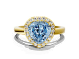 Yellow gold Fancy Blue Heart Cut Halo Diamond Ring with Solitaire Band and Prong Setting