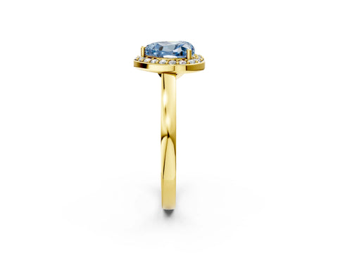 Yellow gold Fancy Blue Heart Cut Halo Diamond Ring with Solitaire Band and Prong Setting_2