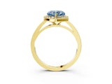 Yellow gold Fancy Blue Heart Cut Halo Diamond Ring with Solitaire Band and Prong Setting_3