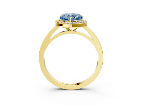Yellow gold Fancy Blue Heart Cut Halo Diamond Ring with Solitaire Band and Prong Setting_3