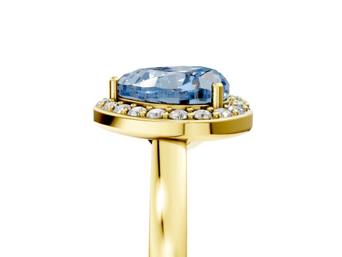 Yellow gold Fancy Blue Heart Cut Halo Diamond Ring with Solitaire Band and Prong Setting_5