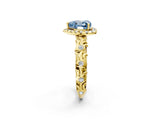 Yellow gold Fancy Blue Heart Cut Halo Diamond Solitaire with Filigree Band and Four-Prong Setting_2