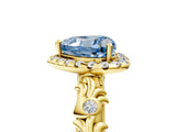 Yellow gold Fancy Blue Heart Cut Halo Diamond Solitaire with Filigree Band and Four-Prong Setting_5