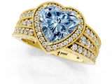 Yellow gold Fancy Blue Heart Cut Halo Diamond Split Shank Ring with Prong Setting_1