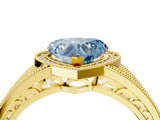 Yellow gold Fancy Blue Heart Cut Halo Diamond Split Shank Ring with Prong Setting_4