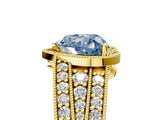 Yellow gold Fancy Blue Heart Cut Halo Diamond Split Shank Ring with Prong Setting_5
