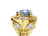Yellow gold Fancy Blue Heart Cut Halo Milgrain Diamond Engagement Ring with Leaf Band and Four-Prong Setting_5